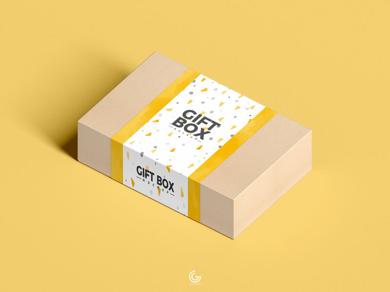 Mockup of Kraft Gift Box with Sleeve Label in Perspective FREE PSD