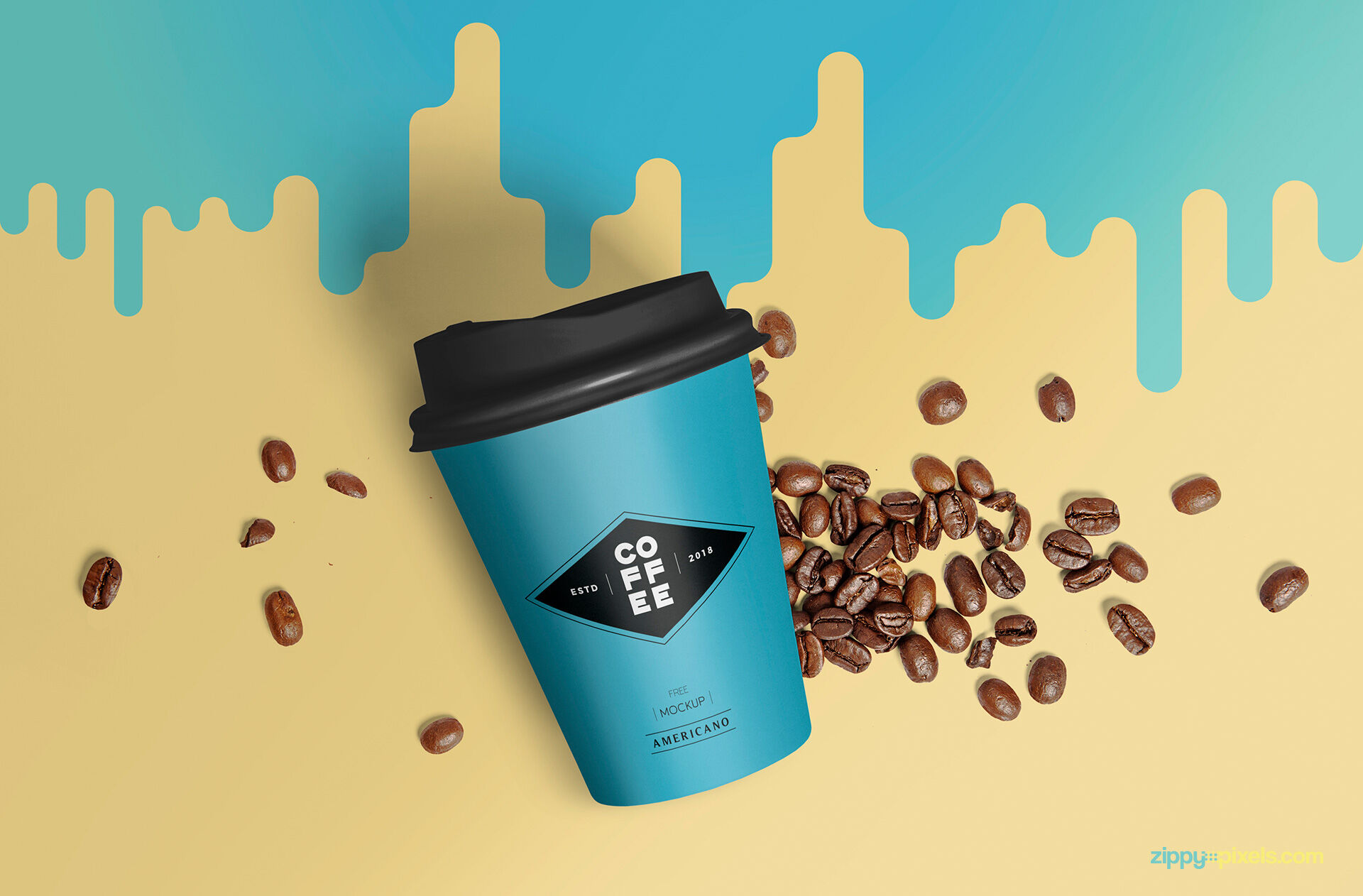 Mockup of Paper Coffee Cup Laid in Top View Featuring Coffee Beans FREE PSD