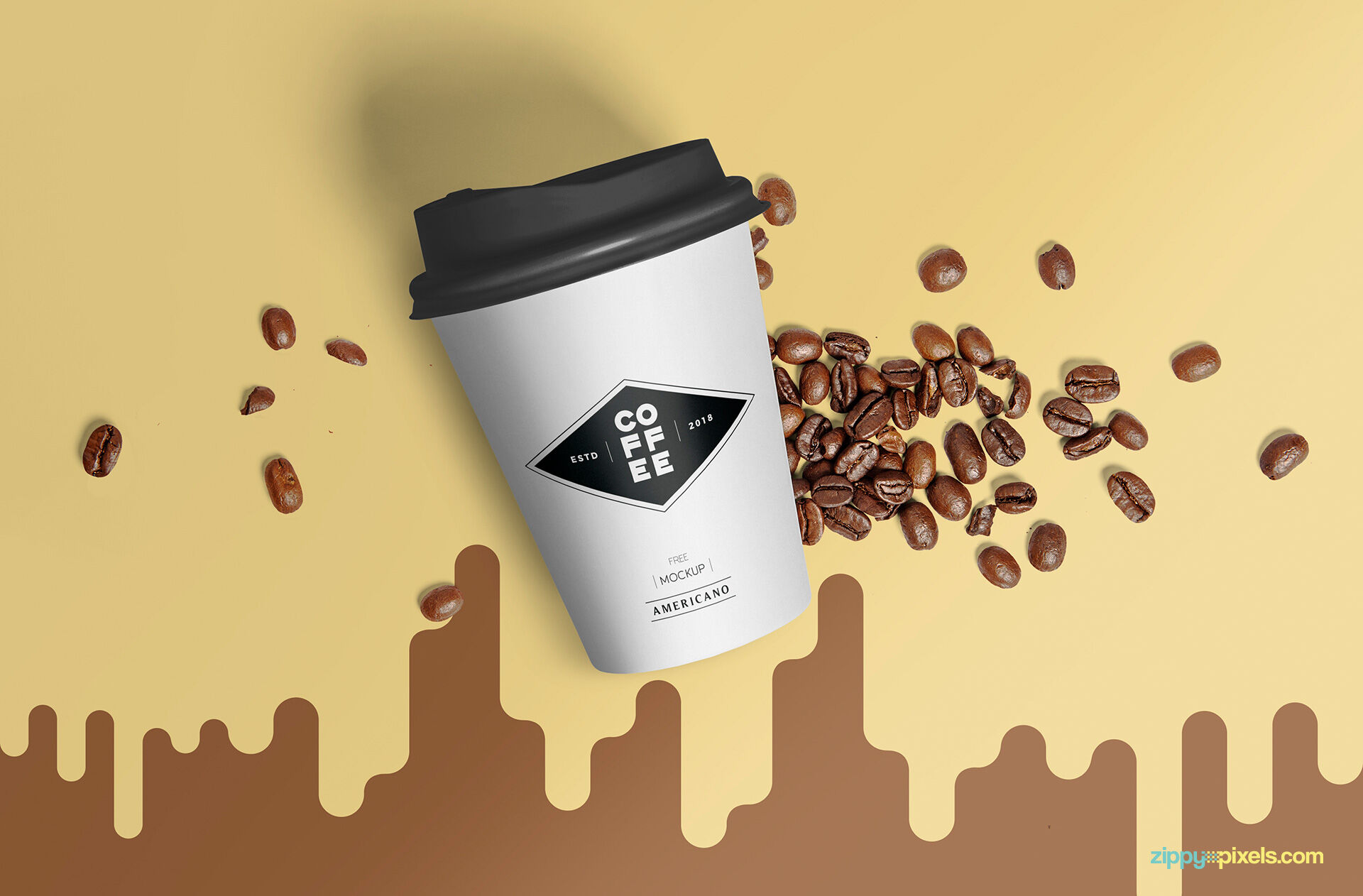 Mockup of Paper Coffee Cup Laid in Top View Featuring Coffee Beans FREE PSD