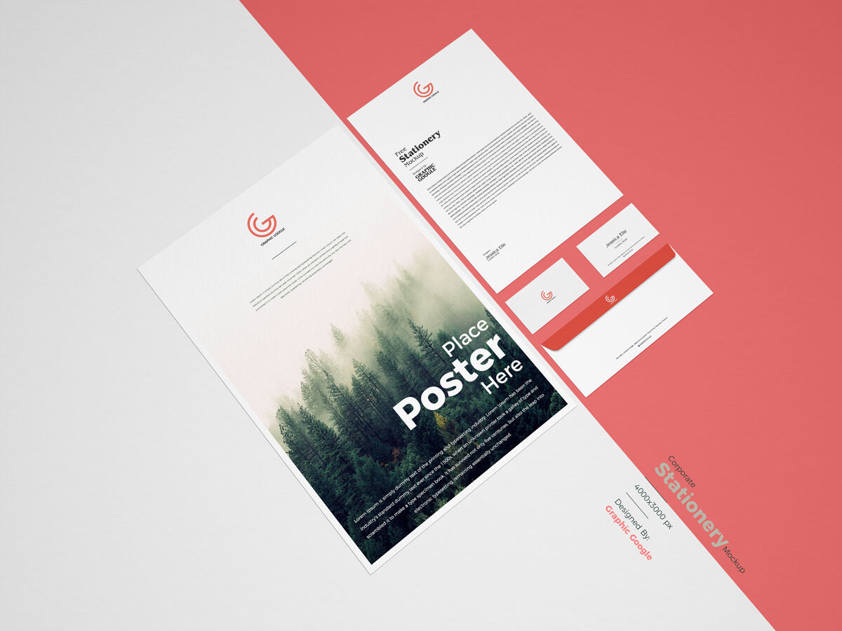 Mockup of Set of Corporate Stationery at the 3\4 Angle View FREE PSD