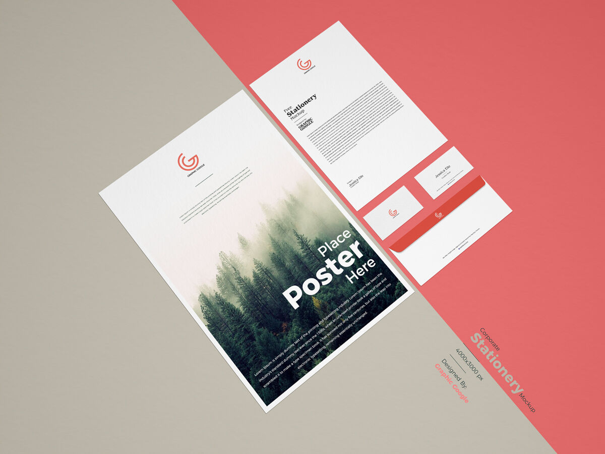 Mockup of Set of Corporate Stationery at the 3\4 Angle View FREE PSD