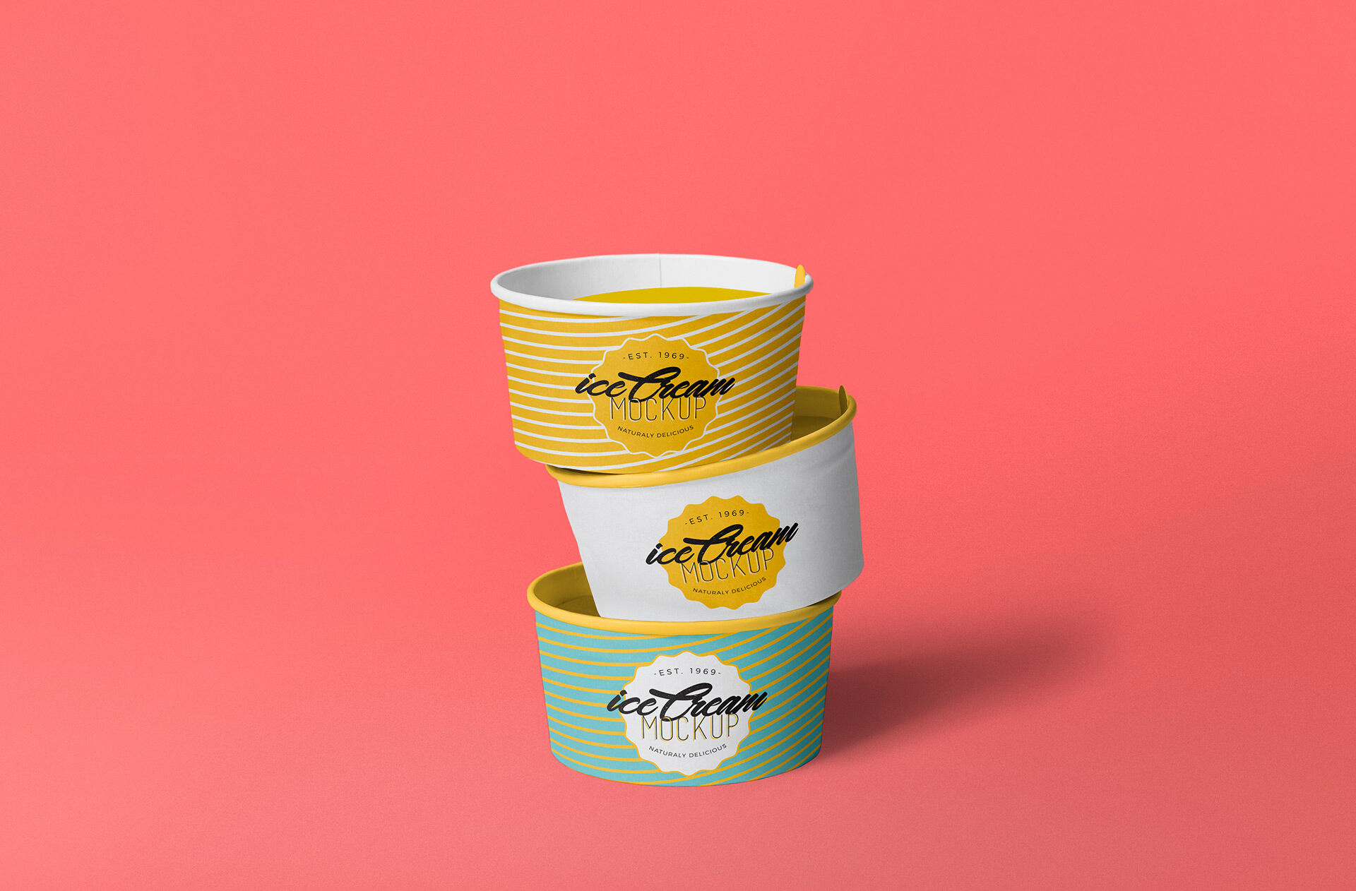Mockup of Three Ice-Cream Cups on Top of Each Other FREE PSD