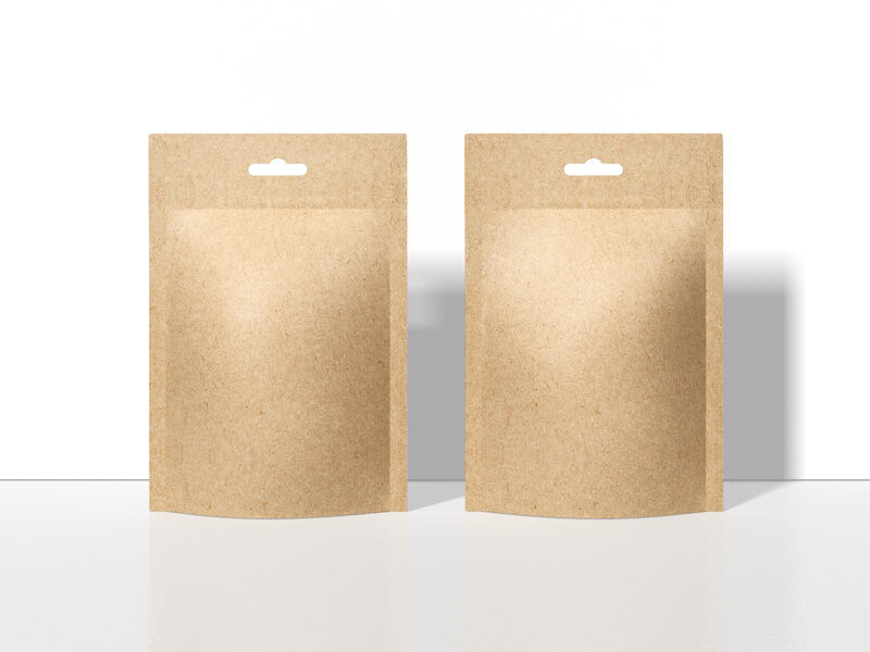 Mockup of Two Kraft Packets Standing in the Front View FREE PSD