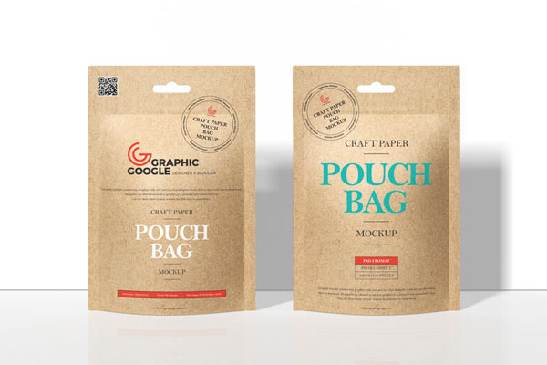 Mockup of Two Kraft Packets Standing in the Front View FREE PSD