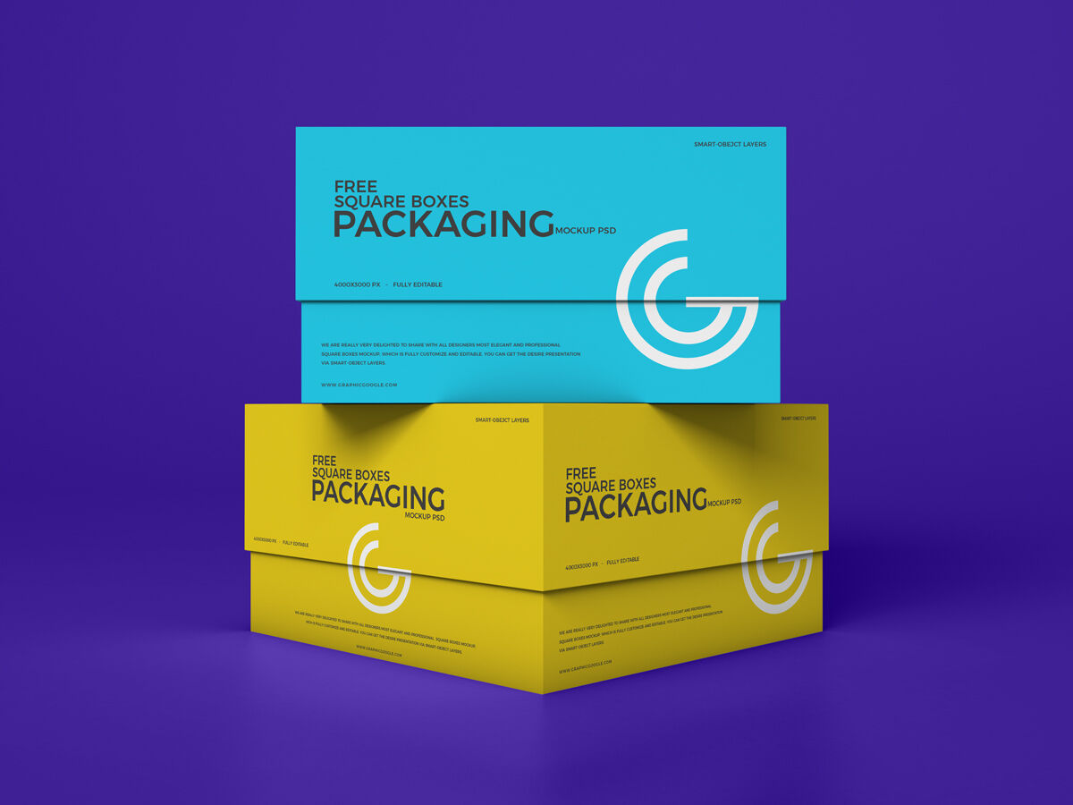 Mockup of Two Square Packaging Boxes FREE PSD