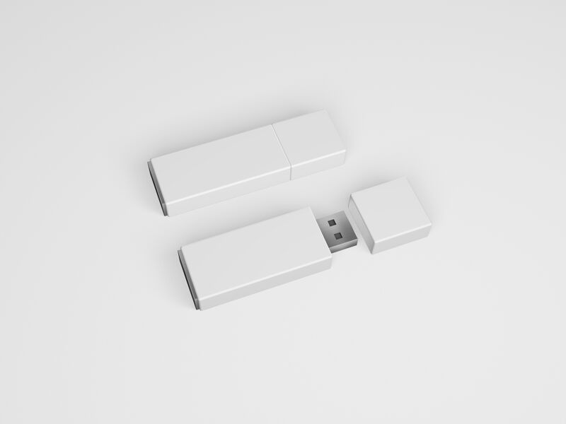 Mockup of Two USB Flash Drives in Perspective View FREE PSD