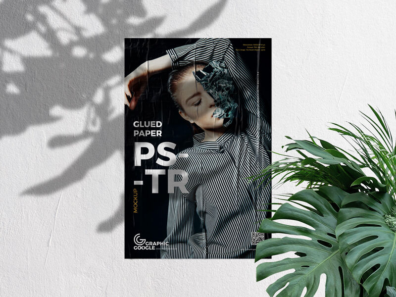 Mockup of Vertical Paper Glued to Concrete Wall in Front View FREE PSD