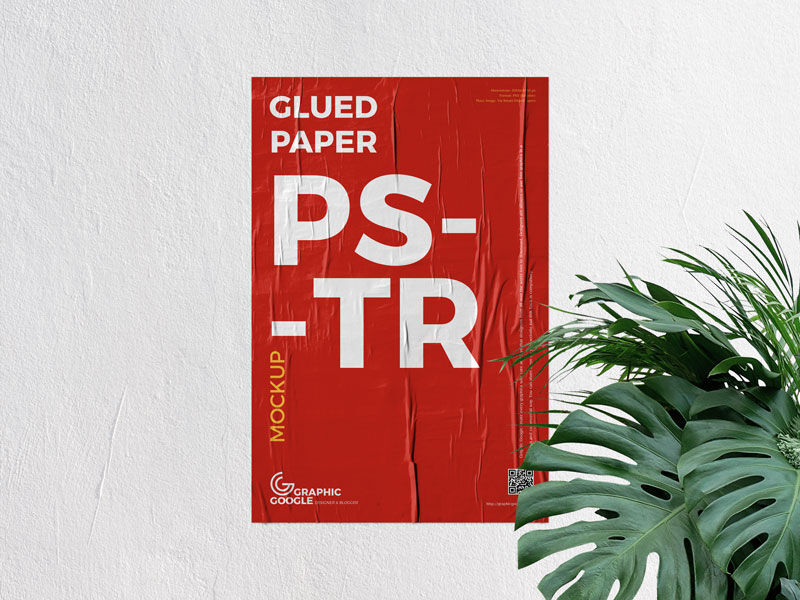 Mockup of Vertical Paper Glued to Concrete Wall in Front View FREE PSD