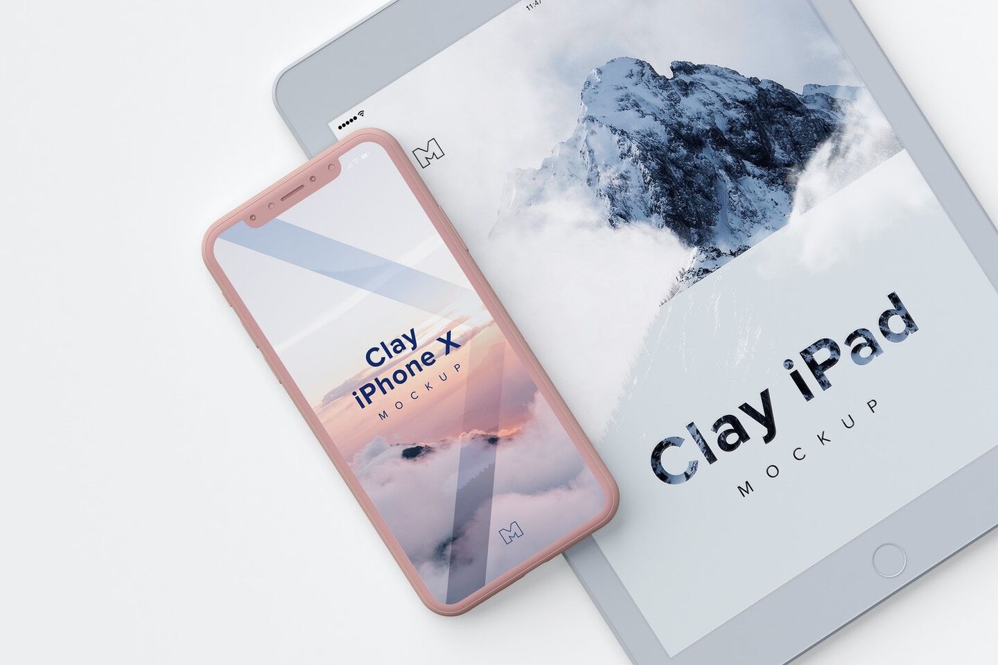 Mockup Showcasing Overhead View of iPhone X Placed on iPad FREE PSD