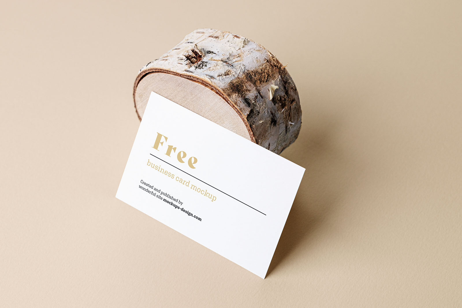 Mockup Showcasing Side View of Business Card against Wood Trunk FREE PSD