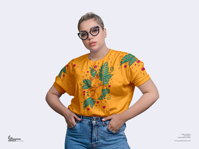 Mockup Showcasing Young Woman Wearing Crew Neck T-shirt FREE PSD