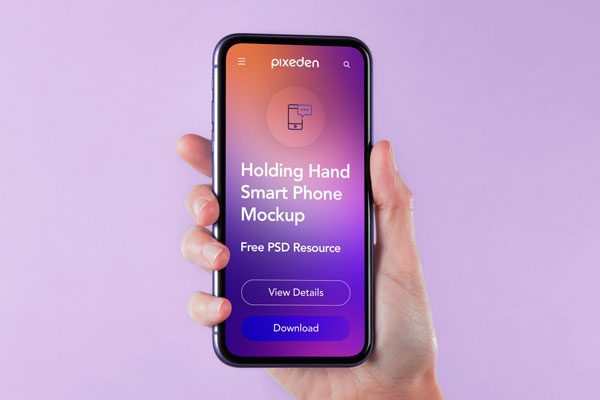Mockup Showing a Hand Holding a Smartphone FREE PSD