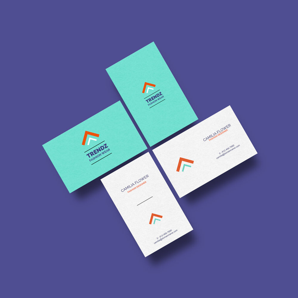 Mockup Showing Overhead View of Four Landscape and Portrait Business Cards FREE PSD