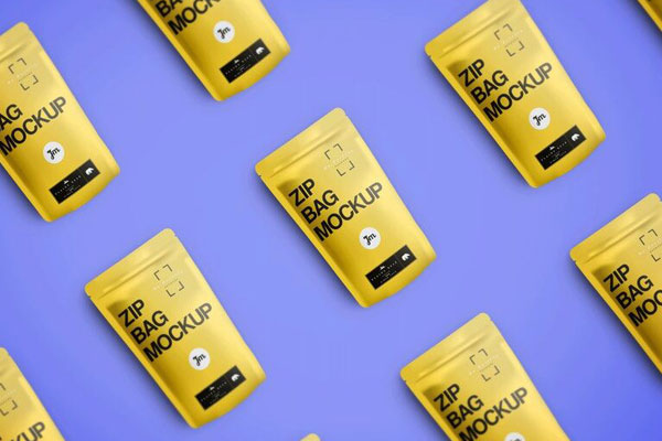 Mockup Showing Perspective View of a Grid of Zip Bags FREE PSD