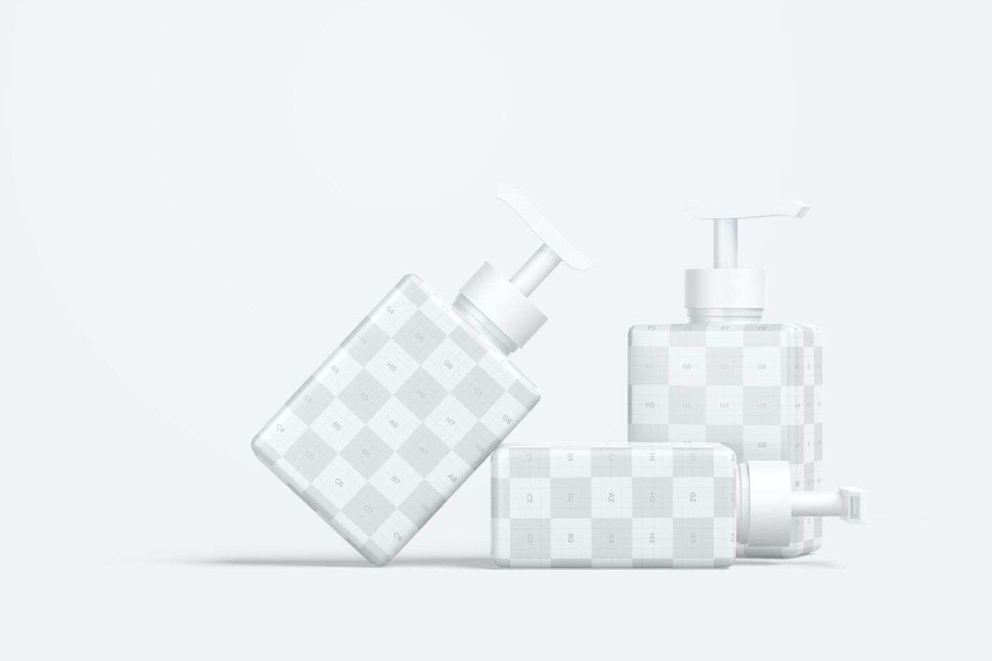 Mockup Showing Three Square Shape Pump Bottles FREE PSD
