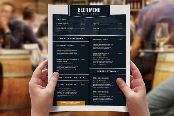 Modern A4 Beer Menu Template in Two Different Colors Free Download ...