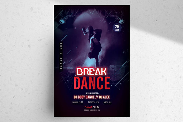 Modern Break Dance Party Flyer Template FREE PSD