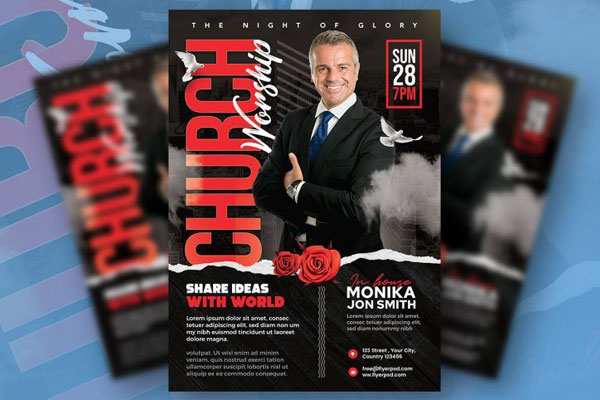 Modern Church Worship Event Flyer Template with a Dark Theme FREE PSD