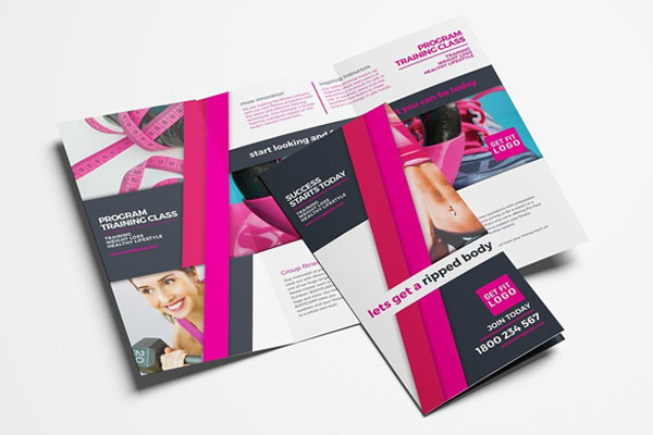 Modern, Flat Gym, Fitness Tri-Fold Brochure Template FREE PSD