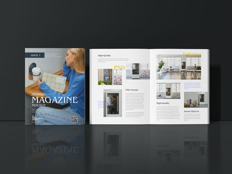 Modern Magazine Cover and Inner Pages Mockup FREE PSD