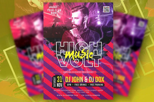 Modern Music Party Flyer Template FREE PSD