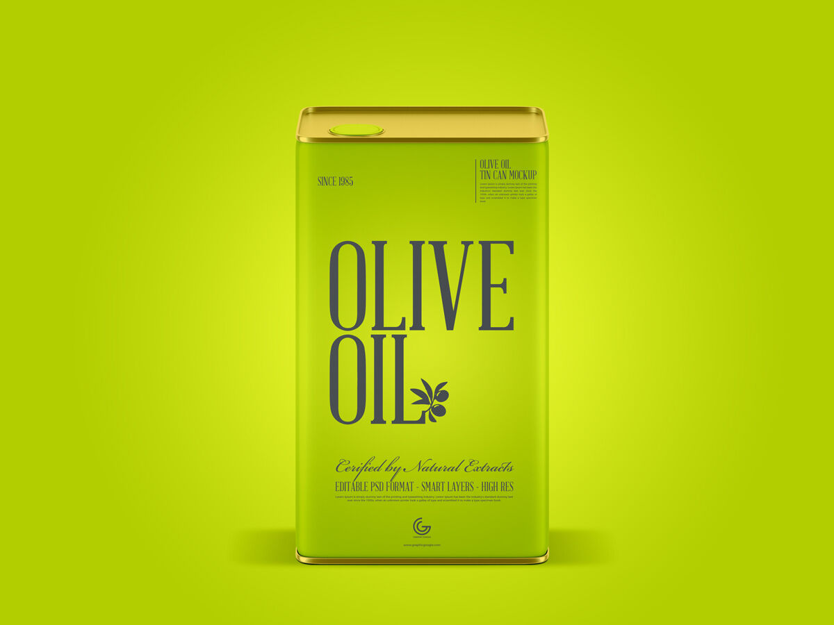 Modern Olive Oil Tin Can Front View Mockup FREE PSD