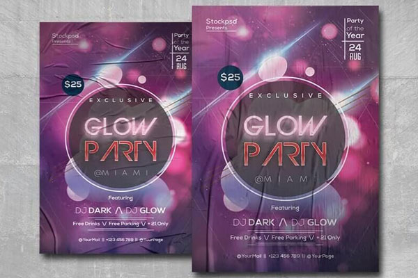Neon Club Party Event Flyer Template FREE PSD