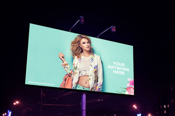 Night Scene Advertisement Billboard With Bright City Lights Mockup FREE PSD