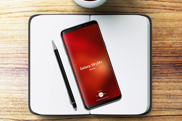 Notebook With Samsung Galaxy S9 And S9+ Mockup FREE PSD
