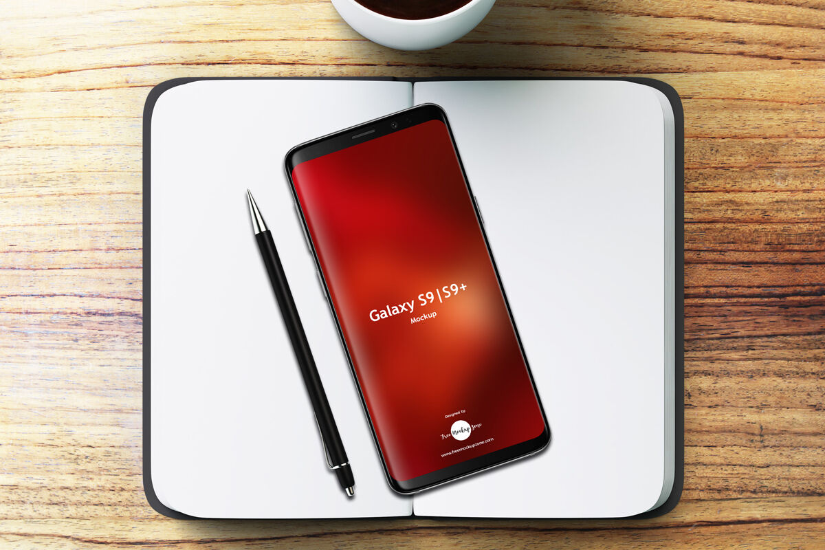 Notebook With Samsung Galaxy S9 And S9+ Mockup FREE PSD