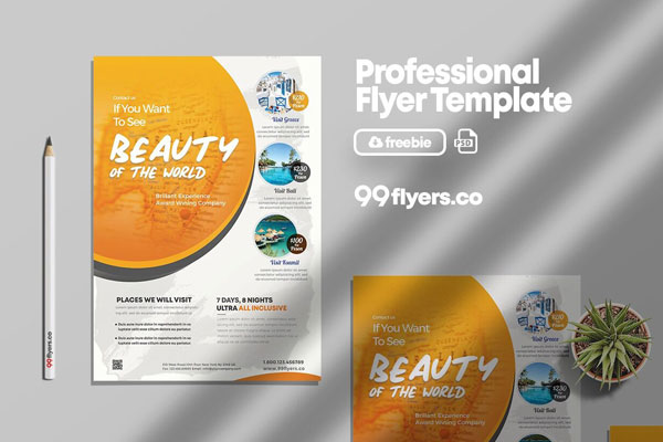Orange and White Travel Tour Flyer Template FREE PSD
