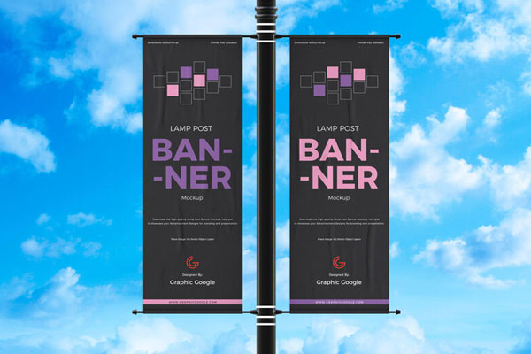 Outdoor Double-Sided Lamp Post Banner Mockup FREE PSD