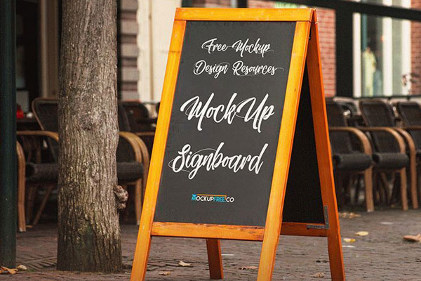 Outdoor Signboard with Wooden Frame Mockup FREE PSD