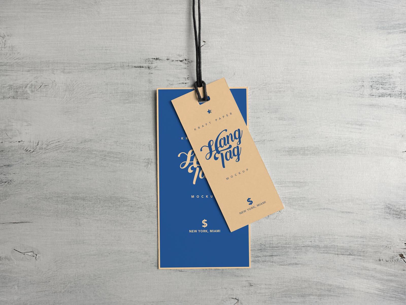 Overhead View of Two Cloth Tags on Wooden Surface Mockup FREE PSD
