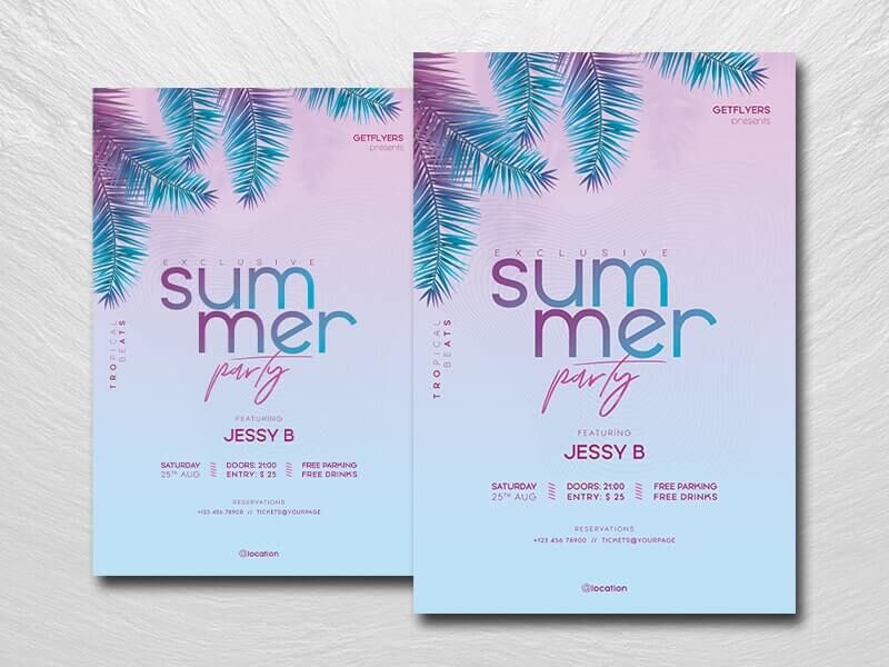 Pastel, Modern Summer Party Flyer Template FREE PSD