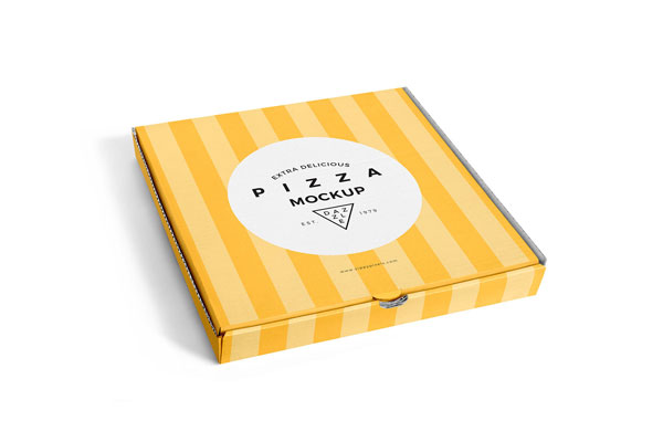 Rectangular Pizza Box PSD Mockup, Perspective – Original Mockups