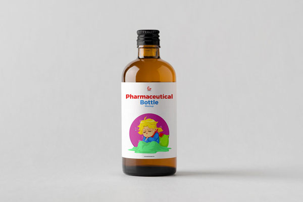 Pharmaceutical Glass Bottle Mockup for Label Design Presentation FREE PSD