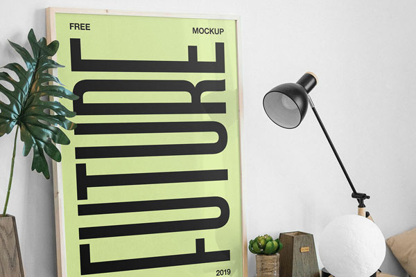 Picture Frame On Desk Mockup With Lamp And Laptop FREE PSD