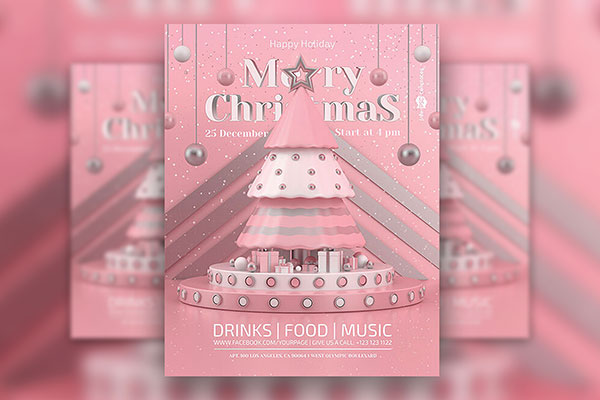 Pink Modern Christmas Party Flyer and Facebook Template FREE PSD