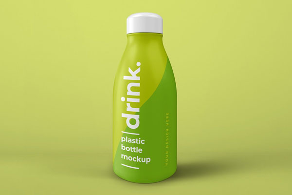 Plastic Juice Bottle Standing in Perspective Mockup FREE PSD