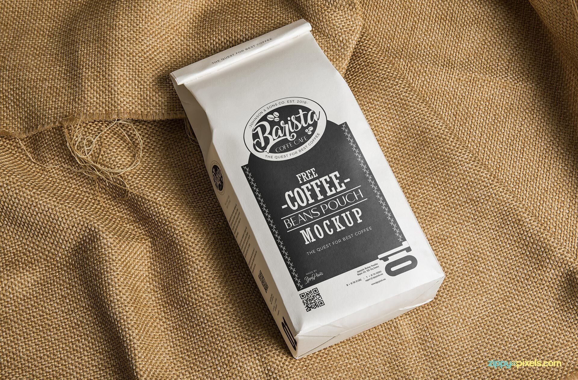 Pouch Paper Coffee Bag Lying on a Piece of Jute Mockup FREE PSD