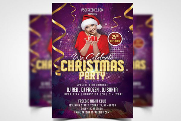 Purple Festive Christmas Party Flyer Template FREE PSD