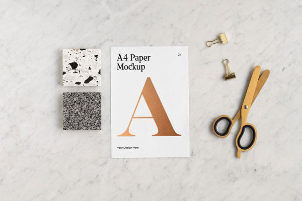 Realistic A4 Paper With Scissors Mockup FREE PSD