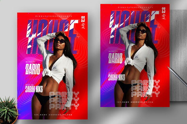 Red and Purple House Party Flyer Template FREE PSD