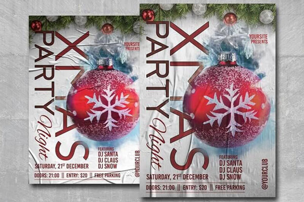 Red and White Christmas DJ Party Night Flyer Template FREE PSD