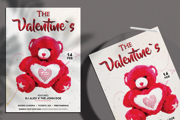 Red and White Valentine's Day Flyer Template FREE PSD