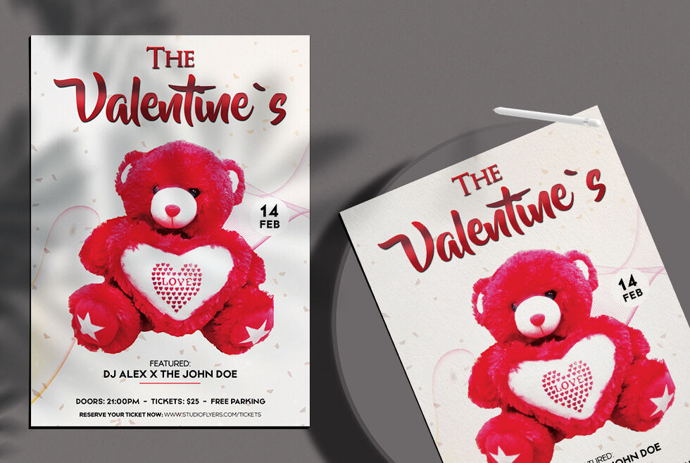 Red and White Valentine's Day Flyer Template FREE PSD