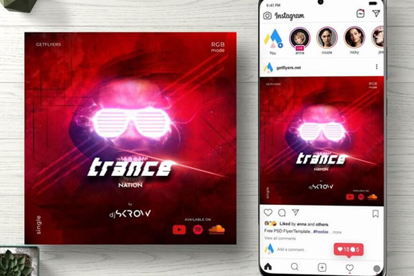 Red Futuristic CD Cover and Instagram Post Template FREE PSD