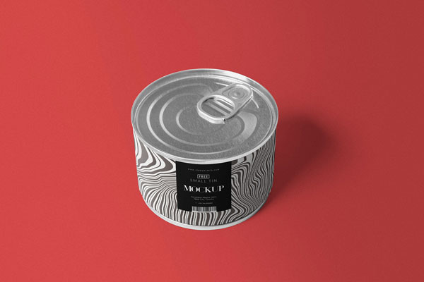 Round Tin Mockup Standing at the 3\4 Angle View FREE PSD