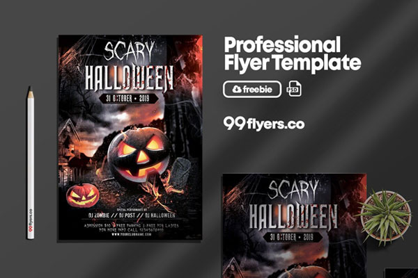 Scary Pumpkin Halloween Party Flyer Template FREE PSD